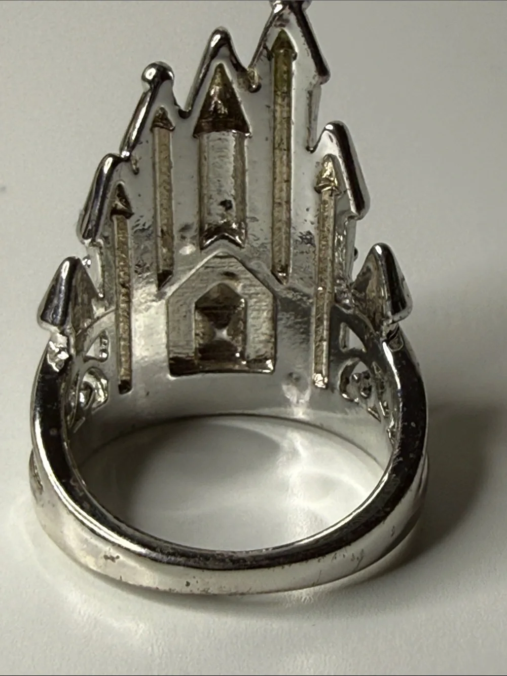 Silver tone fashion Castle Statement Ring with Clear Stones